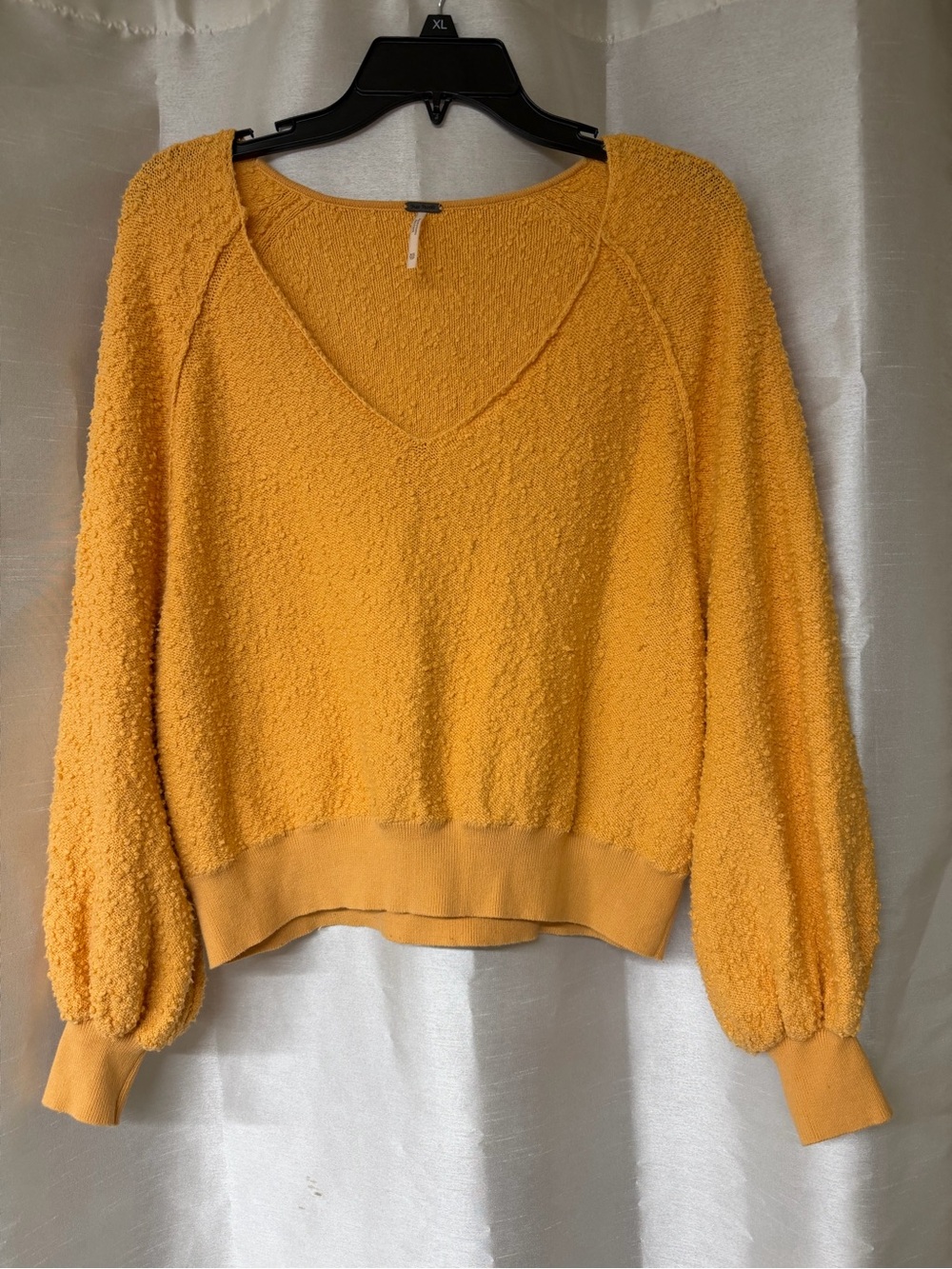 Free People Textured Golden Yellow V-Neck Sweater